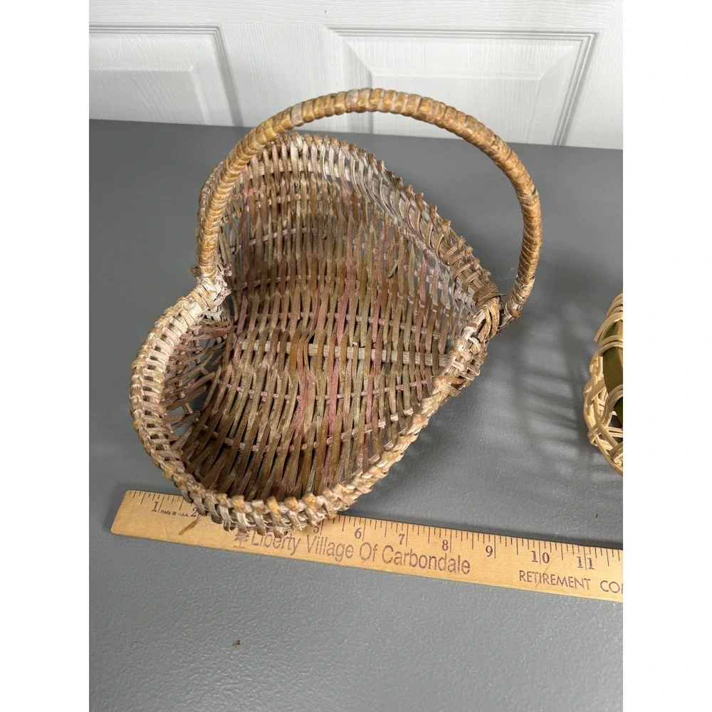 Wicker Basket Set Heart Shaped Round Rectangular Farmhouse Decor Lot 3